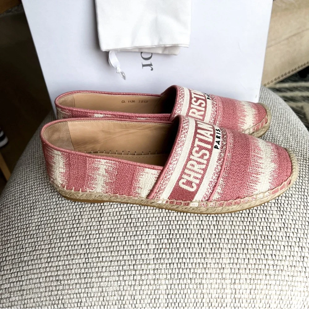Dior Pink Granville Embroidered D Stripe Cotton Espadrille Flats - Picture 3 of 8
